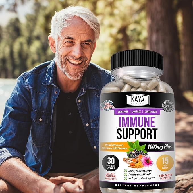 Kaya Naturals Elderberry Immune Support | Vitamins with Zinc and Vitamin C for Adults, Probiotics & Turmeric 1000mg Immune System Booster Sambucus Capsules - 30 Count