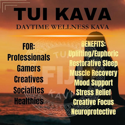 TUI KAVA PREMIUM WELLNESS KAVA - MICRONIZED Noble Fijian Kava 250g (8.8oz) - INDIVIDUAL Size | Very Heady | Morning/Daytime Kava | Increase Focus | Mood/Sleep Support | Stress Relief | NO STRAINING