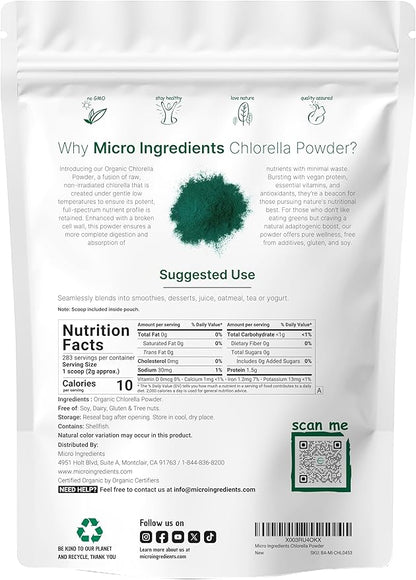Micro Ingredients Organic Chlorella Powder, 20 Ounces | Broken Cell Wall for Complete Absorption | Raw Superfood Supplement, Rich in Protein & Vitamins | Non-GMO, Vegan, Non-Irradiated