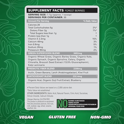 EHP Labs OxyGreens Super Greens Powder - Daily Greens Spirulina, Greens Superfood Powder & Greens Supplements Powder, Supergreens Antioxidants & Immunity Support, 30 Serves (Forest Berries)