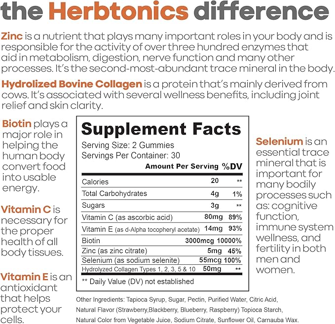 Herbtonics Multi Collagen Gummies Type 1,2,3,5 & 10 with Biotin for Hair Growth, Skin, Nails - Liver Cleanse Detox & Repair Formula with Milk Thistle - Artichoke and 24 Herbs Liver Health Support