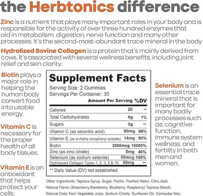 Herbtonics Multi Collagen Gummies Type 1,2,3,5 & 10 with Biotin for Hair Growth, Skin, Nails - Liver Cleanse Detox & Repair Formula with Milk Thistle - Artichoke and 24 Herbs Liver Health Support