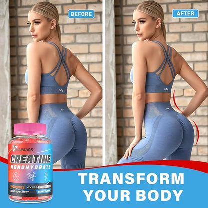 Creatine Monohydrate Gummies, Pre-Workout Chewables Supplement for Women and Men, Creatine Monohydrate with Taurine & B6 - for Muscle, Strength, Endurance & Energy, Vegan (Berry, 60 Gummies)