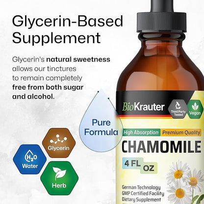 BIO KRAUTER Chamomile Tincture - Chamomile Extract - Supplement for Relaxation and Calmness Support - Alcohol and Sugar Free - Vegan Drops 4 Fl.Oz.