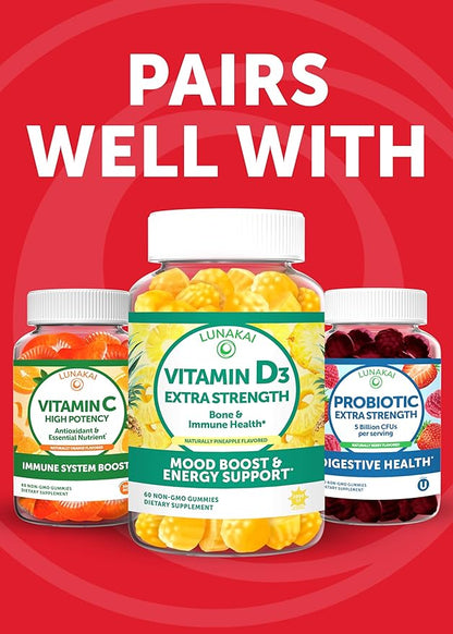 Lunakai USA Made Pure Shilajit Gummies 1200mg with Ashwagandha & Chaga - Himalayan Shilajit for Men & Women, Energy & Vitality Support, 60ct