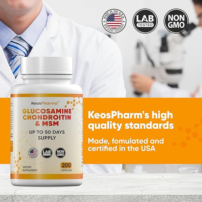MSM Glucosamine Chondroitin MSM Capsules 200x pcs Joint Support Supplement 50 Days Supply - Chondroitin & Glucosamine Nutritional Supplements Convenient Dosage Triple Strength Formula