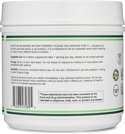 L Glutamine Powder 1.1lbs (100 Servings of 5 Grams Each - Third Party Tested L-Glutamine Powder) Unflavored, Keto, Vegan Friendly (with Scoop) for Exercise Endurance and Gut Health by Double Wood
