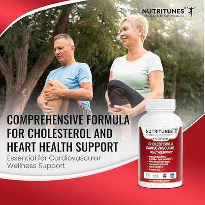Cholestunes –Cholesterol & Heart Health Support Advanced Supplement Red Yeast Rice (RYR), Aged Black Garlic CoQ10, Niacin (Flush-Free), Chromium & Vitamin K2– 90 Capsules