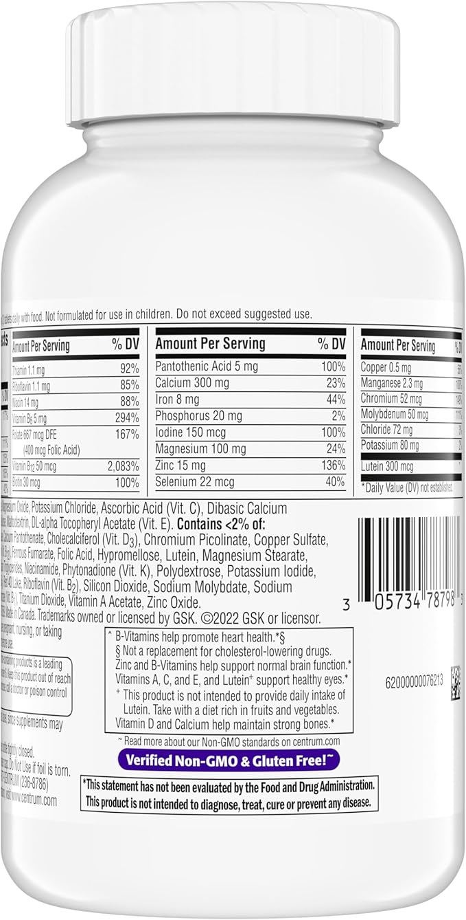 Centrum Minis Silver Women's Multivitamin for Women 50 Plus, Multimineral Supplement with Vitamin D3, B Vitamins, Non-GMO Ingredients, Supports Memory and Cognition in Older Adults - 280 Ct