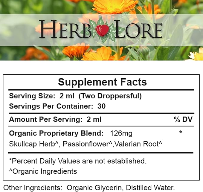 Herb Lore Organic Goodnight Tincture - Liquid Sleep Aid Drops with Valerian Root & Passion Flower Extract for Adults & Kids - Melatonin Free Herbal Sleep Supplement, 2 fl oz