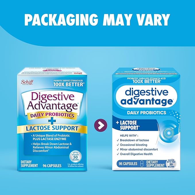 Digestive Advantage Lactose Defense Capsules (96 Count In A Box), Helps Breaks Down Lactose and Defend Against Digestive Upset, Supports Digestive and Immune Health, CFUs