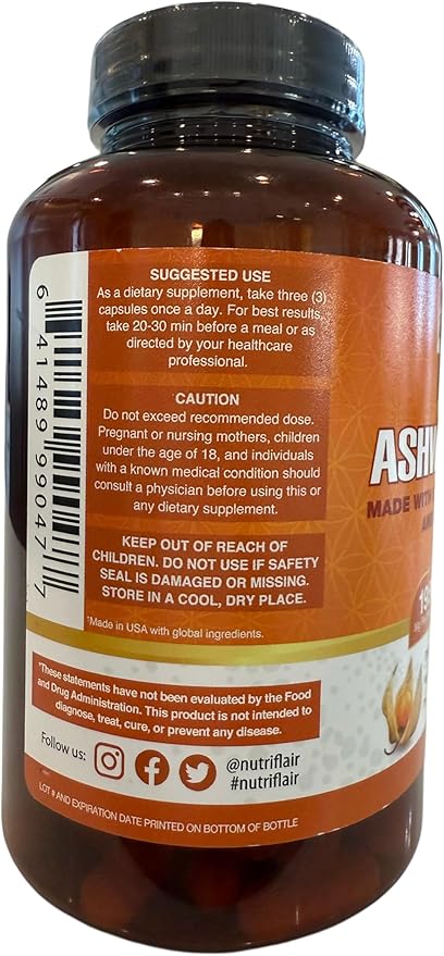 NutriFlair Organic Ashwagandha Root Extract - with Organic Black Pepper - Stress and Mood Support - Powerful Adaptogenic Benefits and Overall Health - Made in USA