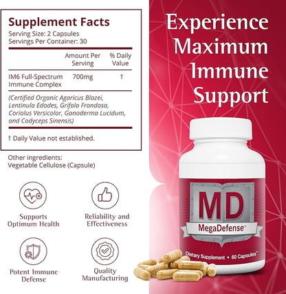Waiora MegaDefense Mushroom Capsules (3 Bottles), Supplement for Daily Wellness, 6 Mushroom Supplement: Reishi, Turkey Tail, Cordyceps, Maitake, Agaricus & Shiitake, Non-GMO (60 Veggie Caps)