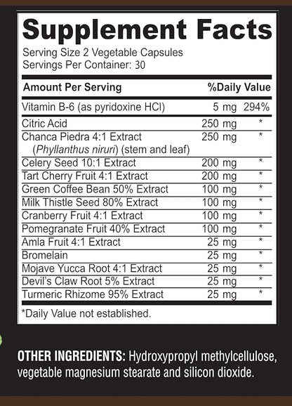 Uric Acid Advanced Formula – Kidney, Liver, Gallbladder, Urinary Tract Cleanse with Cranberry, Chanca Piedra, Tart Cherry, Milk Thistle and Bromelain 60 Capsules