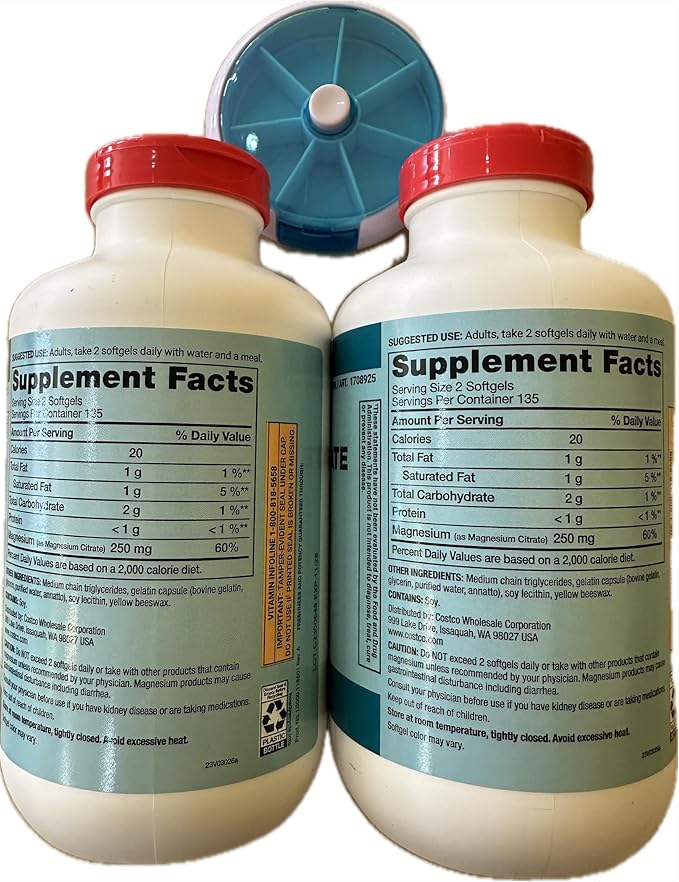 Kirkland Signature Magnesium Citrate 250mg Softgels (270 Count) (2 Pack)