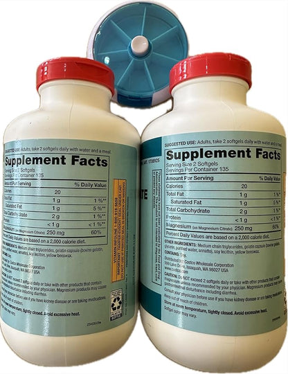 Kirkland Signature Magnesium Citrate 250mg Softgels (270 Count) (2 Pack)