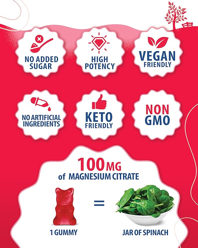 Magnesium Gummies for Adults & Magnesium Gummies for Kids & Adults - 100mg - Calm Magnesium Chews - Magnesium Citrate Chewable Supplement for Mood & Muscle Support
