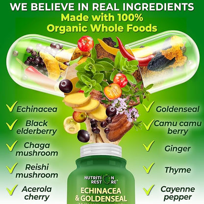 Echinacea Goldenseal Capsules - 10 in 1 Immune Support Supplement - 1455mg - Vegan Echinacea Capsules Supplement Made With Organic Whole Foods - Herbal Immune System Support - 2 Month Supply