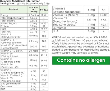Kids Multivitamin Gummies |2+ Years| No Added Sugar | DHA, Vitamin D3, B12, C, A, Zinc & Iron | Immunity & Bone Health | No Preservatives I Gluten Free I Strawberry Flavour I 30 Day Pack
