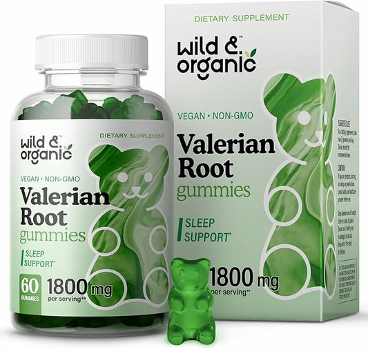 Wild & Organic Valerian Root Gummies 1800mg - Mood Support w/Valerian Root Extract - Calming Gummies for Relaxation - 60 Vegan, Non-GMO Powder Based Chews