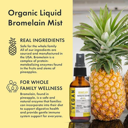 Raw Bromelain Mist-Liquid Pineapple Extract - Enhanced Potency 500mg and Vitamin C Extra Strength Spray Mist: Daily Absorption Liquid Essential Protein Support, Optimizes Wellness Benefits