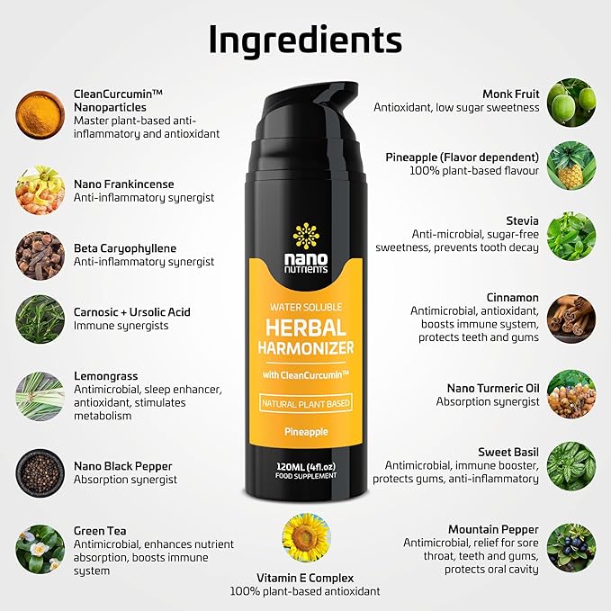 Herbal Harmonizer with CleanCurcumin(TM) - Multi Botanical Antioxidants Supplement - Water Soluble - Nano Curcumin - Holistic Wellness Defender - Healthy Drink Mix (4 fl.oz, Pineapple)