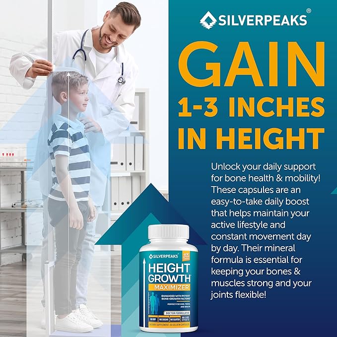 Growth Capsules to Grow Taller - Height Growth Maximizer with Calcium for Bone Strength, Made in USA, Natural Get Taller Supplement to Increase Bone Growth Adults, Teens & Kids, Free of Growth Hormone