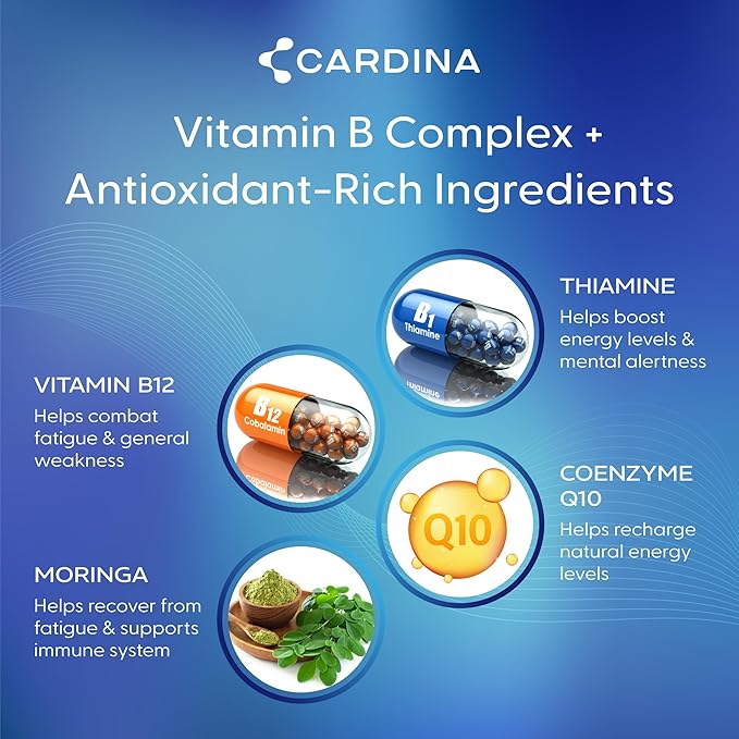 B12 Vitamins for Women and Men - Brain Supplements for Memory and Focus with Thiamine B1 Supplement and COQ10 - Brain Memory Support - Non-GMO and Vegan B12 Supplement, 60 Ct