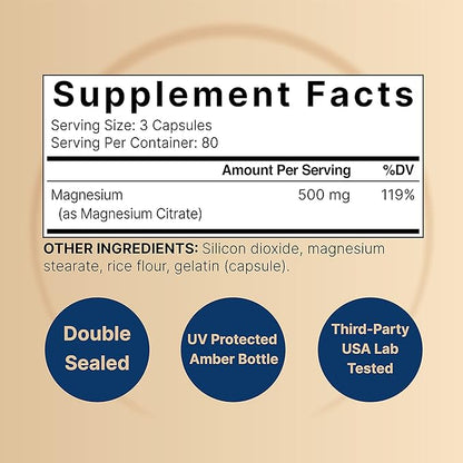 2 Pack Magnesium Citrate 500mg, 480 Capsules | High Purity Elemental Form – Extra Strength | Essential Mineral for Heart, Muscle, & Digestion Support – Non-GMO & No Gluten