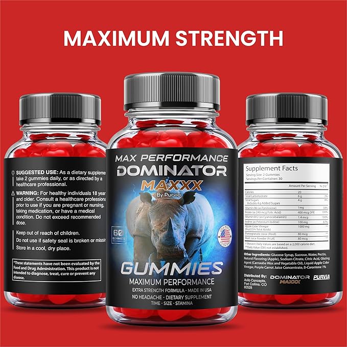 Dominator Maxx Gummies Maximum Strength Performance Gummies, Dominator Maxxx Gummies Extra Strength Overall Wellness Support, Dominator Max Gummies, DominatorMax Great Taste Mad in USA (60 Gummies)