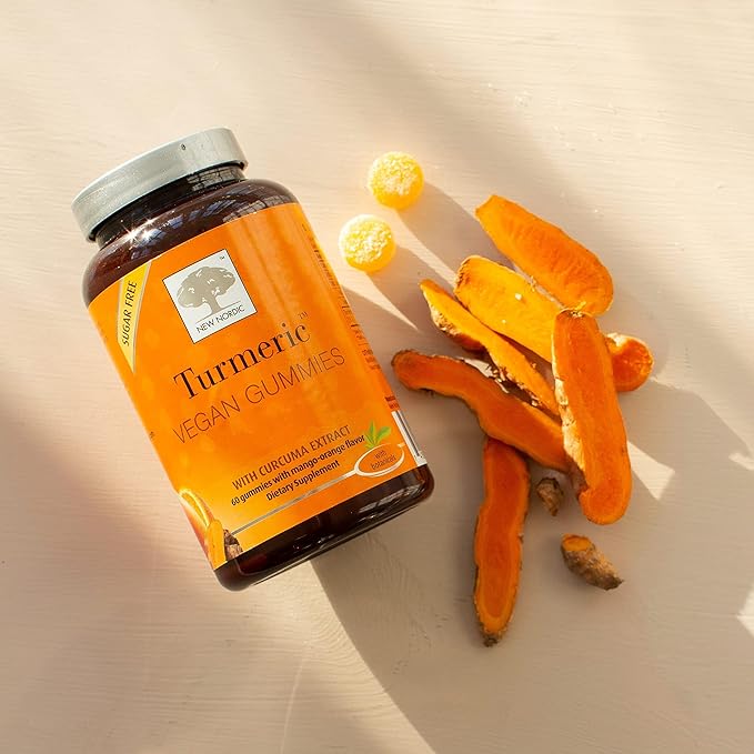 NEW NORDIC Turmeric Curcumin Gummies, Sugar Free, 300 mg Turmeric Supplement for Men and Women, Supports Normally Functioning Joints, Knees, Shoulders, Mango Orange, 60 Count
