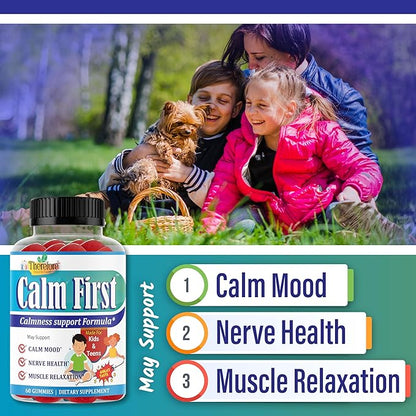 Therefore Magnesium Citrate Supplement for Teens, Calm Magnesium Gummies for Kids - Supports a Healthy Stress Response, Bone Health, Sleep - Gluten Free, Low Sugar (60-Day Supply)
