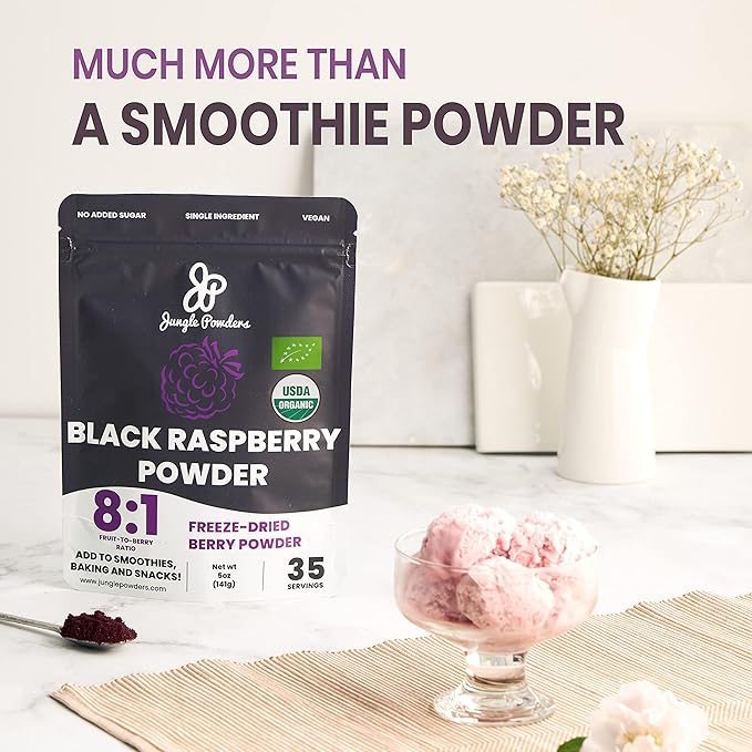 Wild Bilberry Extract for Eyes USDA Organic 3.4oz Bottle, Black Red Raspberry Powders Bundle 5 Ounce Bag, Freeze Dried Raspberries for Baking Smoothies Dehydrated Fruit