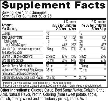 OLLY Kids Immunity Gummy, Immune Support, Wellmune, Elderberry, Vitamin C, Zinc, Chewable Supplement, Cherry - 50 Count