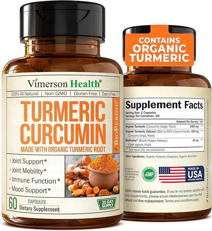 Turmeric Supplement - High Potency Turmeric Curcumin Supplement with 1500 mg Organic Tumeric and 95% Curcuminoids. Curcumin Supplements with Black Pepper for Immune & Joint Health. 60 Curcuma Capsules
