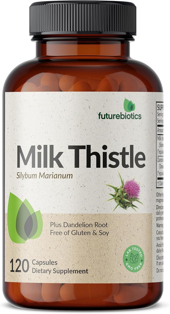 Futurebiotics Milk Thistle Silymarin Marianum & Dandelion Root Liver Health Support, Antioxidant Support, Detox, 120 Capsules