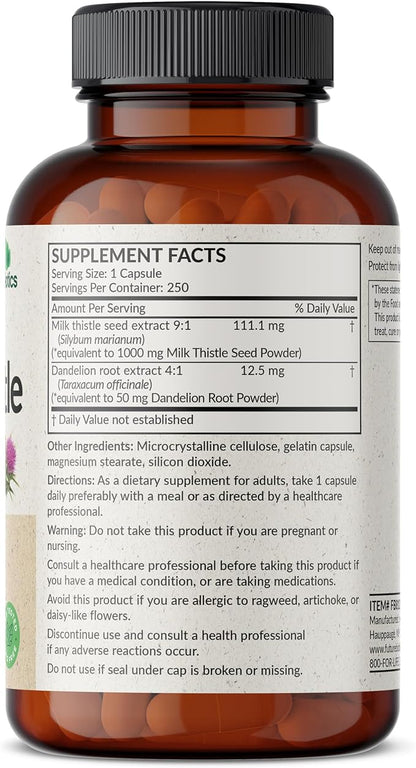 Futurebiotics Milk Thistle Silymarin Marianum & Dandelion Root Liver Health Support, Antioxidant Support, Detox, 250 Capsules