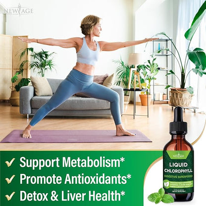 NEW AGE Chlorophyll Liquid Drops - Natural Concentrate – Energy Booster, Digestion and Immune System Supports, Internal Deodorant, Liver Function - (2 Fl Oz (Pack of 1))