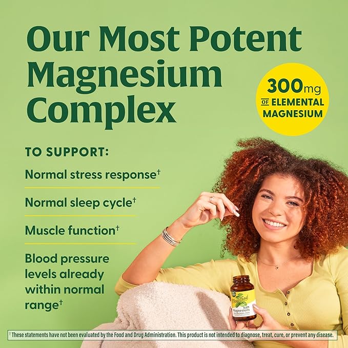 MegaFood Magnesium 300 mg - Highly Absorbable Blend of Magnesium Glycinate, Citrate & Malate to Help Support Heart, Nerve Health & Relaxation - 60 Capsules (30 Servings)