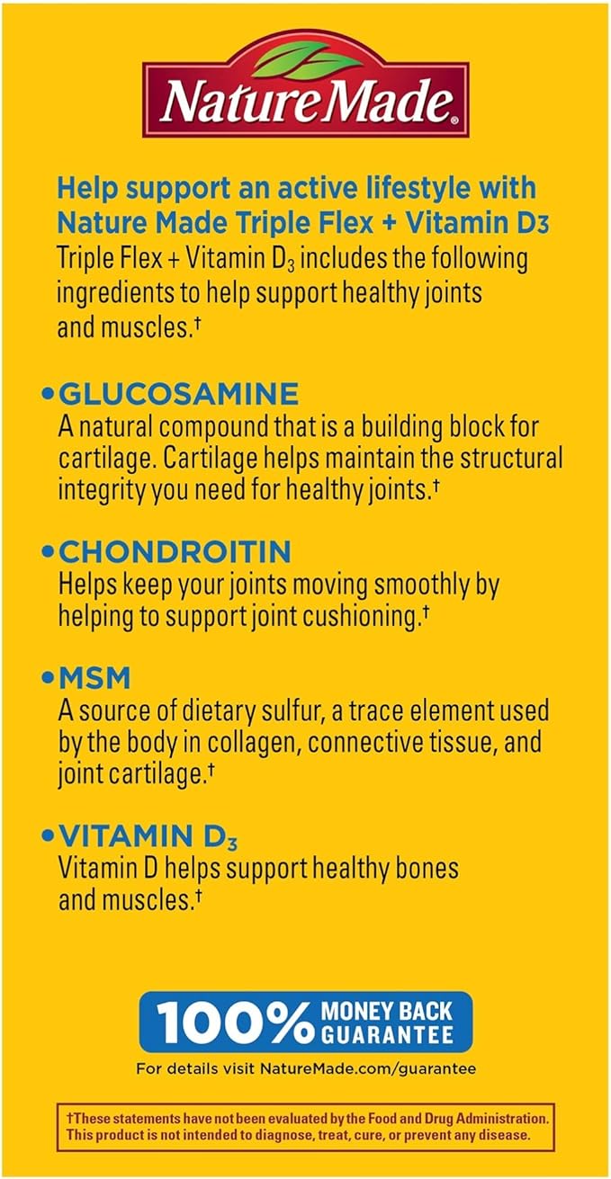 Nature Made TripleFlex Triple Strength Caplets with Vitamin D3, 120 Count for Joint Support