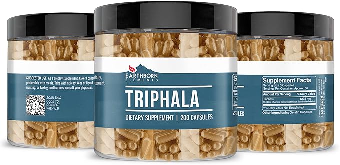 Earthborn Elements Triphala 200 Capsules, Pure & Undiluted, No Additives (200 Capsules)