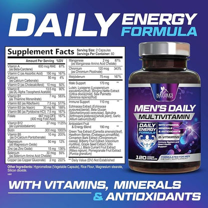 Multivitamin for Men - Mens Multivitamins for Daily Nutritional Support, Men's Multivitamin with Vitamin A, C, D, E, B12, Zinc & More, Immune Health & Energy Support Vitamins Supplement - 120 Capsules