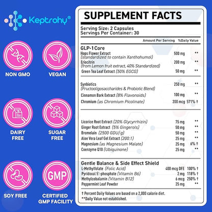 GLP-1 Supplement | GLP1 Support for Women & Men, Support GLP-1 Naturally, GLP 1 Supplement for Immune, Energy, Digestion, Gut & Overall Health | Daily Support GLP1 Levels - 60 Capsules