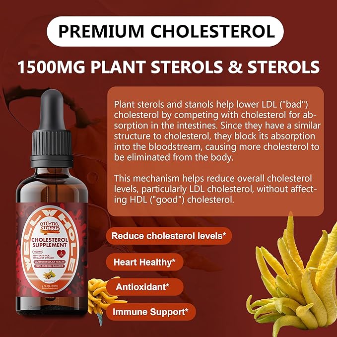 Cholesterol Support Liquid Drops | Plant Sterols & Red Yeast Rice Tincture | Bergamot & Guggul Extract | Heart Health Formula with Enhanced Absorption | Vegan, Non-GMO, 2 Fl Oz