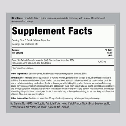 Piping Rock EGCG Green Tea Extract 1800 mg | 100 Capsules | Standardized Supplement | Non-GMO, Gluten Free