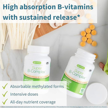 Igennus Super B-Complex Methylated B Vitamins, Sustained Release, Clean Label, MTHFR Supplement with Methylfolate & B12 Methylcobalamin, Vegan, Lab Verified, 60 Small Tablets