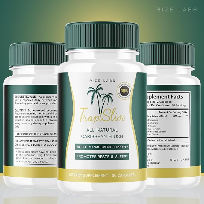 (Official 2 Pack) Tropislim, Tropislim All Natural Caribbean Flush, Weight Loss Supplement, Tropislim Slimming Capsules for Women, Healthy Lifestyle + Leaner Physique, Tropical Reviews (120 Capsules)