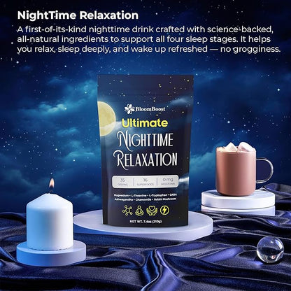 Magnesium Glycinate Powder, Upgraded Formula with Vanilla Coconut Powder, GABA, L-Theanine, Ashwagandha and Chamomile, Natural Berry Flavor - Perfect for Evening Wind-Down & Cozy Nights