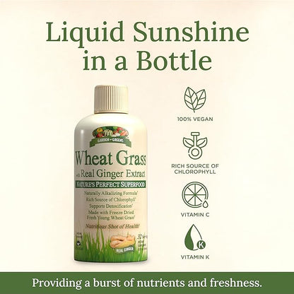 Garden Greens Wheat Grass Liquid with Real Ginger Extract, Nature's Perfect Superfood, 32 servings