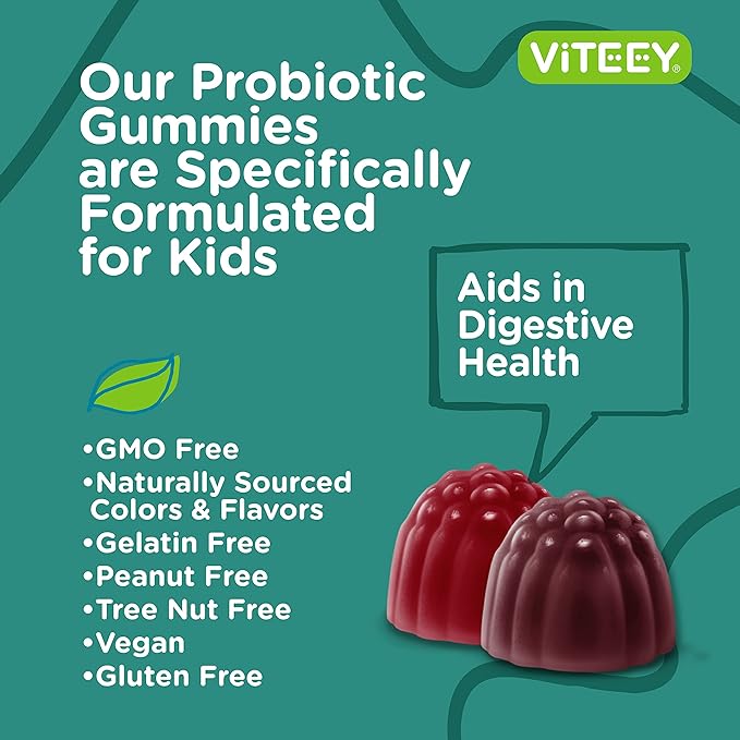 Probiotic Gummies for Kids Plus Prebiotics Fiber - 2 Billion CFUs - Digestive Health,Gut Health, Constipation Relief for Kids Support - Vegan, Gelatin Free - Chewable Probiotic Berry Flavored Gummy
